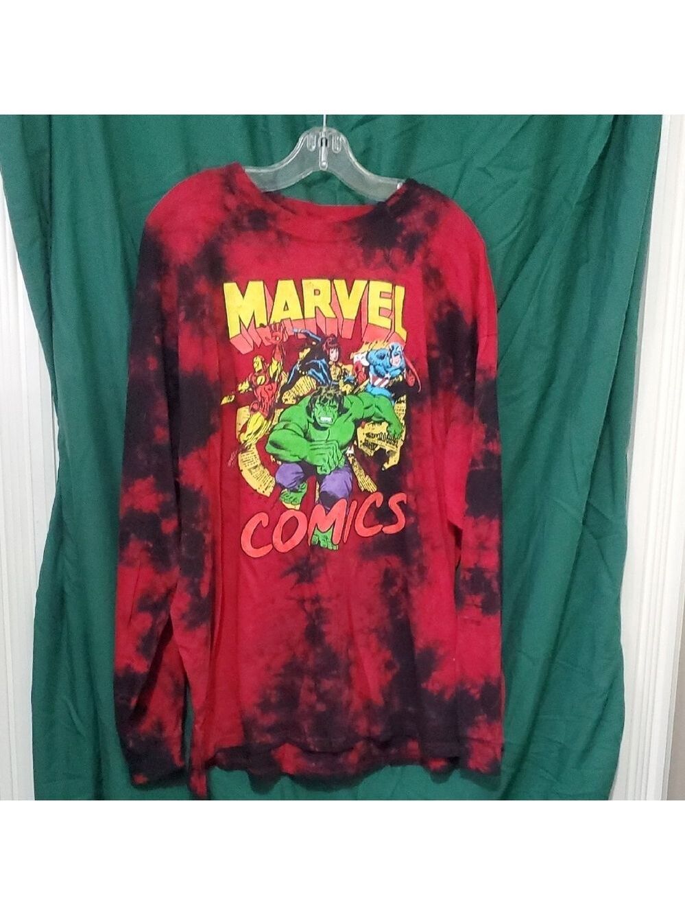 Marvel Red and Black Long Sleeve Tie Dye Shirt Size 3X
